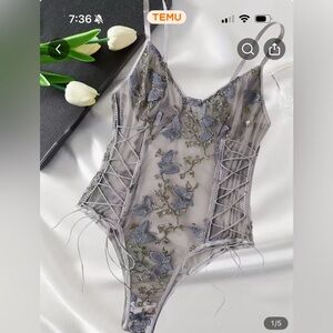 Elegant Sheer Bodysuit with Butterfly Embroidery